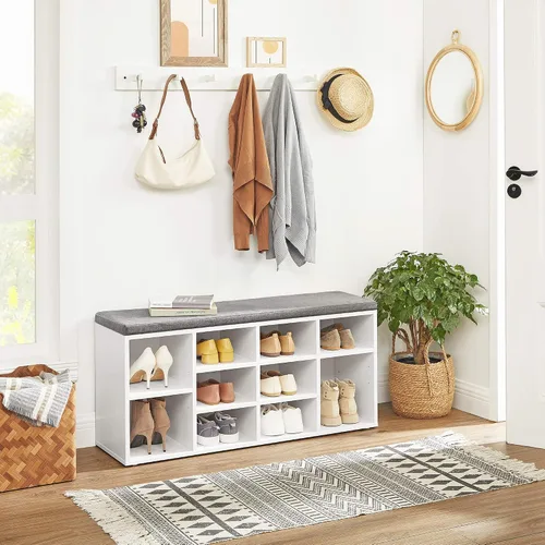Miniatura 2 de VASAGLE - Colección CUSTOS - Banco para zapatos, banco de almacenamiento con asiento acolchado, banco de entrada con 10 compartimentos, para Blanco