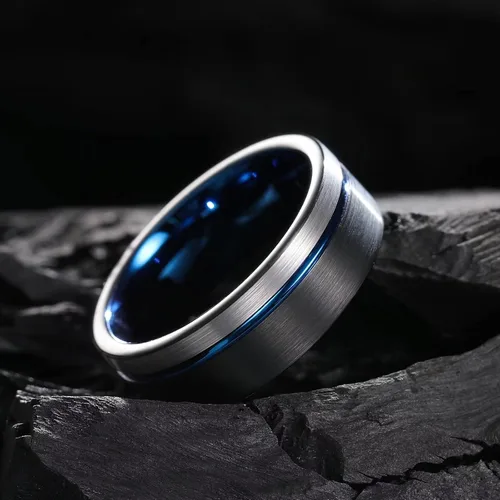 Miniatura 29 de King Will Anillo de boda de carburo de tungsteno para hombre con diseño de ranura, 6/7/0.315 in de ancho, acabado cepillado/pulido para hombre