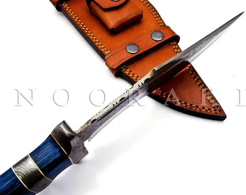 Miniatura 6 de NOORAKI - Cuchillo Bowie de 15" de damasco con vaina Cuchillo de caza hecho a mano - Cuchillos Bowie de hoja fija larga - Ideal para Azul