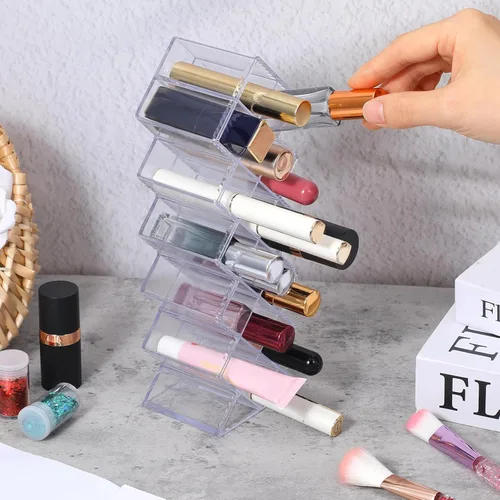 Miniatura 6 de Organizador de lápiz labial de 4 piezas, 16 espacios, torre de lápiz labial apilable en forma de pez, soporte de almacenamiento de brillo de labios