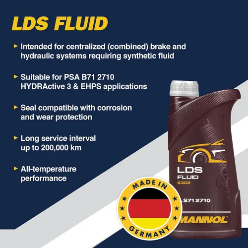 Miniatura 2 de Mannol Líquido hidráulico sintético completo LDS para sistemas hidráulicos 3, botella de aceite hidráulico de 1 litro, líquido rojo sintético