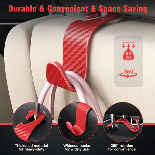 Miniatura 5 de Amooca - Gancho para reposacabezas de asiento de coche, 4 unidades, organizador de almacenamiento universal para bolso de mano, abrigo, tipo S, a