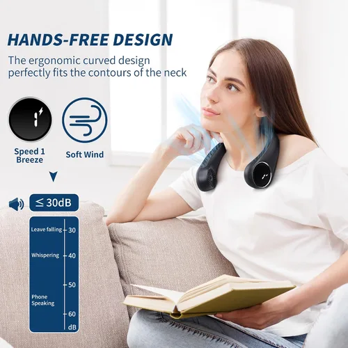Miniatura 4 de Ventiladores de cuello portátiles de enfriamiento personal, 5000 mAh USB recargable, rotación libre de 360 grados y diseño de batería sin aspas