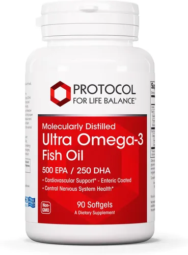 PROTOCOL FOR LIFE BALANCE Ultra Omega-3-500mg EPA y 250mg DHA - Aceite de pescado para apoyar el cerebro salud del corazón y el sistema nervioso -