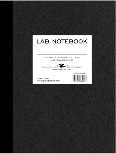 ROARING SPRING Cuaderno de laboratorio, 120 páginas, 11 x 8.5 pulgadas, papel blanco a rayas de 5 x 5, copia única, fabricado en Estados Unidos