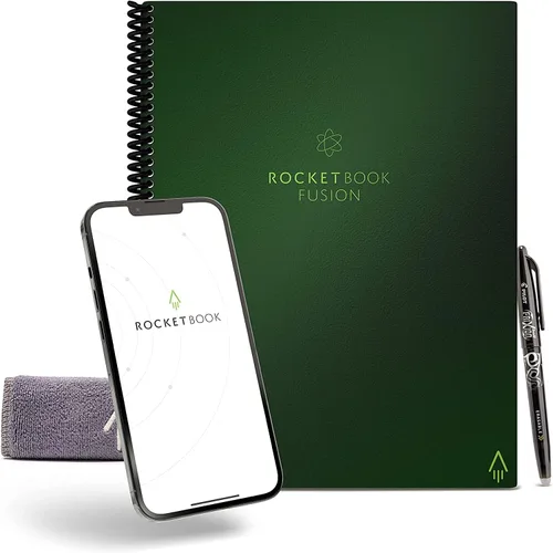 Miniatura 19 de Rocketbook Fusion Hybrid - Planificador y cuaderno reutilizables en uno, páginas en blanco adicionales, rastreador de metas y proyectos, Azul marino