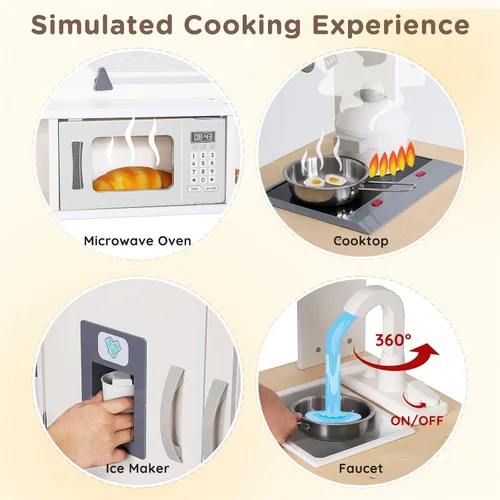 Miniatura 4 de SainSmart Jr. Cocina de madera de juguete para niños - Juego de cocina de jugar premium para niños pequeños - Incluye estufa, refrigerador y Blanco