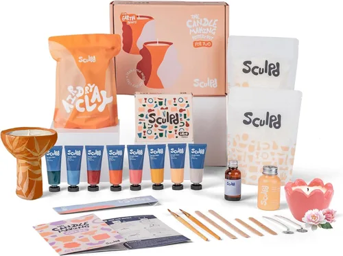 Miniatura 12 de Sculpd Kit de alfarería para hacer velas para adultos con arcilla secada al aire y juego de pintura acrílica, cera de soja ecológica no tóxica