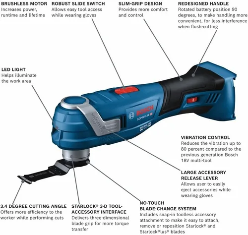 Miniatura 2 de Bosch GOP18V-34N 18V Herramienta multiuso oscilante sin cepillo StarlockPlus® (Herramienta básica)