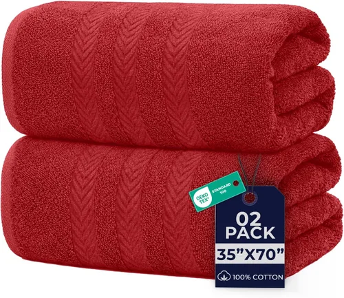DAN RIVER Paquete de 2 sábanas de baño de lujo 35x70, 600 GSM, toallas de 100% algodón hilado en anillo suaves y de secado rápido ideales para Rojo