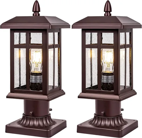 Miniatura 9 de Brilvibera 2 Paquetes Luces de Poste para Exteriores, Farol de Poste Negro Accesorio de Iluminación con Base de Montaje en Muelle, Farol de Poste