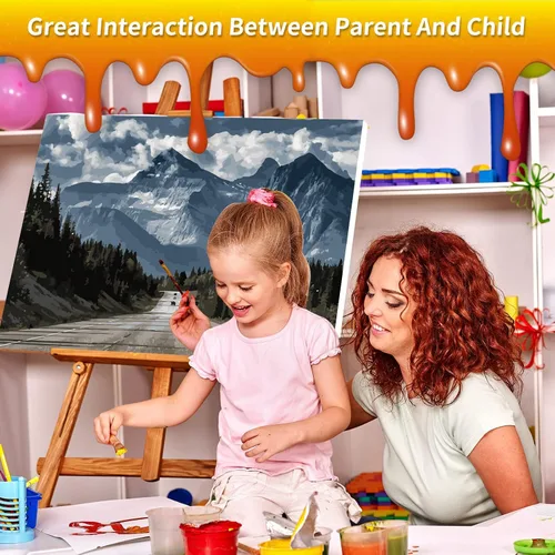 Miniatura 6 de RAOHEVU Kit de pintura por números para adultos principiantes – "Camino a las montañas" Kits de pintura por números (16 x 20 pulgadas) con pintura