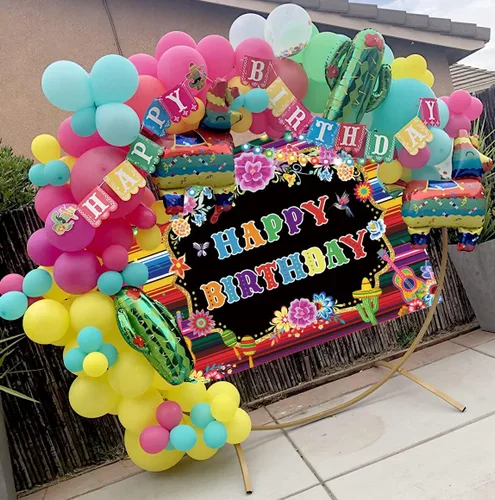 Miniatura 5 de Telón de fondo de cumpleaños mexicano para fotografía, fiesta temática, fiesta de cumpleaños, suministros de decoración, fondo de cabina de fotos