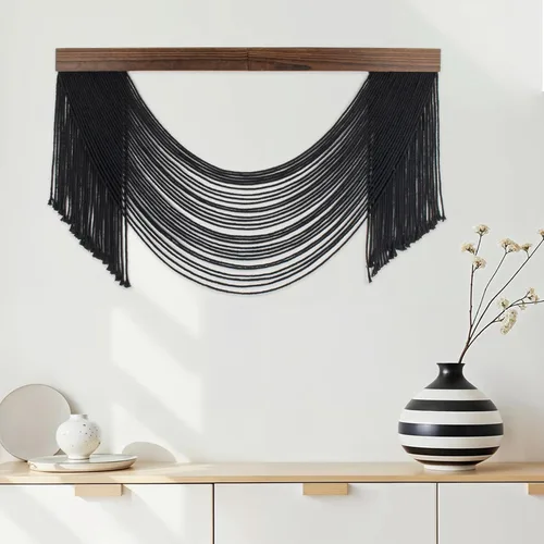 Miniatura 11 de Tapiz bohemio de macramé para colgar en la pared, tejido teñido anudado de fibra verde y blanca, hecho a mano, para colgar en la pared, grande