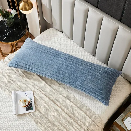 Miniatura 19 de Juego de 2 fundas de almohada para cama tamaño king, fundas de cojín rectangulares lumbares con diseño de rayas, forro de piel de conejo sintética