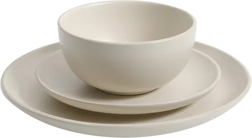 Miniatura 3 de Gibson Home Rockaway - Juego de vajilla redonda de gres de 12 piezas, servicio para 4 – Platos y cuencos color crema, acabado mate moderno, apto