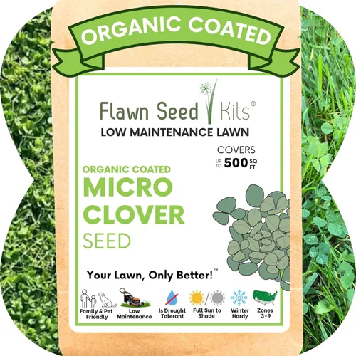 Flawn Seed Kits Semilla de micro trébol, 2.2 onzas, recubierto orgánico, ecológico, bajo crecimiento, bajo mantenimiento, alternativa al césped,