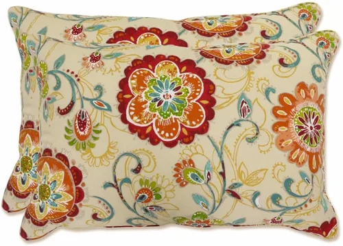Miniatura 62 de Pillow Perfect - Cojines decorativos florales brillantes para interiores/exteriores, 2 unidades, lumbar - 11.5 x 18.5 pulgadas, verde/rojo Zoe