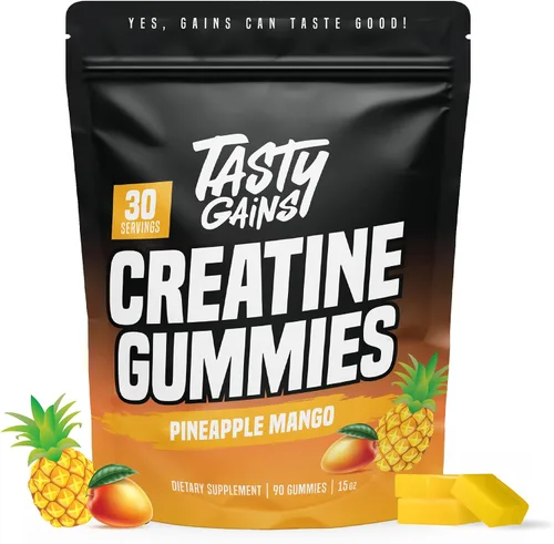 TASTY GAINS Gomitas de Creatina - 90g de Monohidrato de Creatina - Suplementos para Entrenamiento - Construye Músculo y Aumenta la Fuerza para