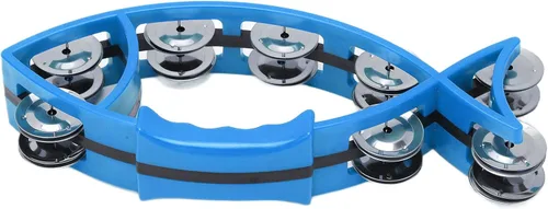 Pandereta Instrumento de percusión de mano Doble fila Metal Jingles en forma de pez para adultos Fiesta Música Educación Ritmo Práctica (azul)