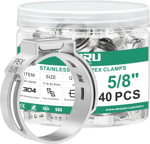 Miniatura 7 de OURU 54 piezas 1/2 Pex anillo de crimpado, abrazaderas Pex de acero inoxidable 304, abrazaderas de manguera de oreja única para accesorios Pex