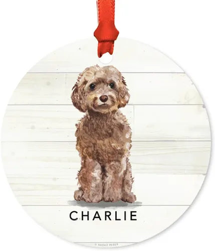 Miniatura 33 de Andaz Press Adorno de Navidad de metal personalizado para perro, perro y mascota, cocker spaniel con sombrero de Papá Noel, 1 paquete, incluye cinta