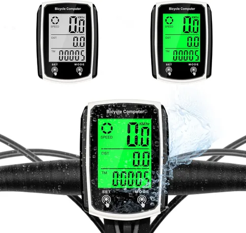 Miniatura 8 de Computadora de bicicleta y odómetro de bicicleta con cable MPH KM/H Velocímetro de bicicleta con despertador automático de velocidad de ciclismo Rojo