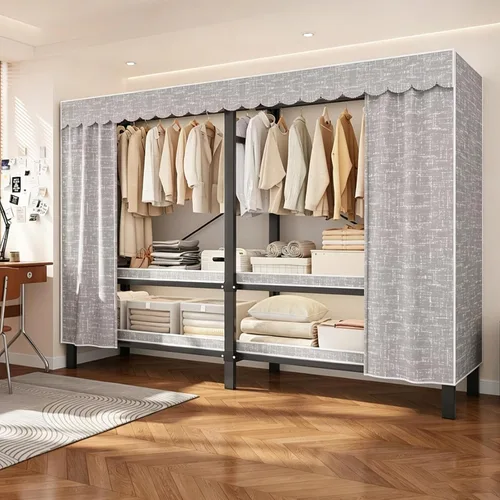 Miniatura 12 de Armario portátil plegable de 59.1 pulgadas para colgar ropa, perchero resistente con cubierta, percheros plegables de metal independientes, armario