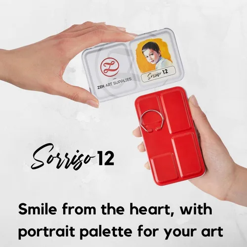 Miniatura 2 de ZenART - Pintura de acuarela profesional, no tóxica, juego de 12 medias bandejas en paleta de lata de metal, juego de acuarelas de viaje portátil