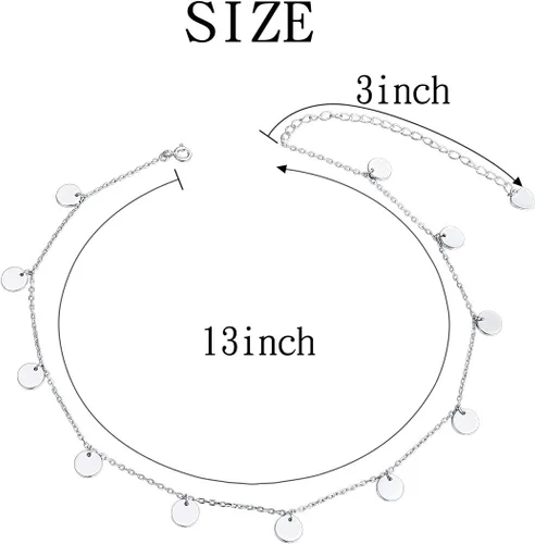 Miniatura 5 de Gargantilla de plata esterlina DAOCHONG con colgante, cadena de disco para mujer y chica, de 33cm + 7,6cm