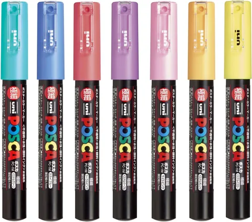 Miniatura 2 de Uni Posca - Rotuladores de pintura con punta extrafina, juego de 7 colores naturales (PC-1M 7C)