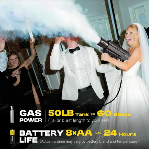 Miniatura 7 de MOKA SFX - Ametralladora de CO2 portátil con luces LED, máquina de chorro de CO2 con eslinga, manguera de 3.05 m, máquina de efectos para escenarios