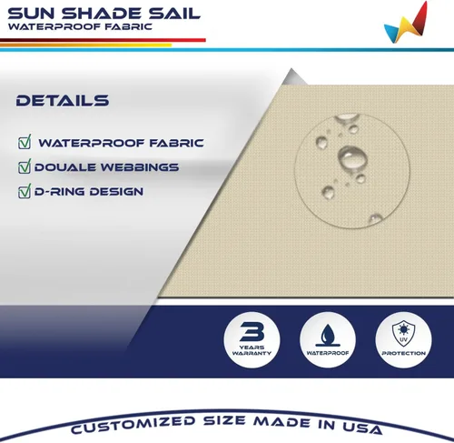 Miniatura 3 de Windscreen4less Toldo rectangular impermeable de 8 x 12 pies, con bloqueo UV, para patio trasero, terraza, balcón, pérgola, jardín (beige)