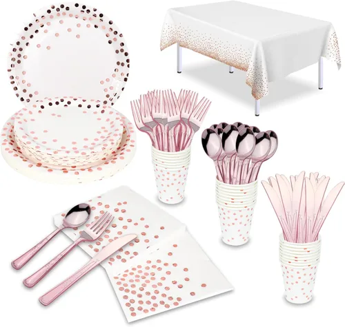 Miniatura 8 de Juego de vajilla desechable dorada de 176 piezas y vajilla desechable de punto dorado para fiesta, platos de papel negro, servilletas, vasos