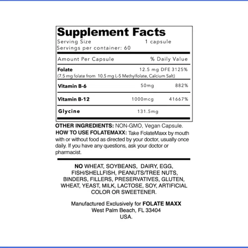 Miniatura 9 de L Metilfolato 7.5 mg con complejo activo de vitamina B – 60 cápsulas – 5-MTHF de alta potencia con mezcla B6 y suplemento de metilo B12 – 3 en 1