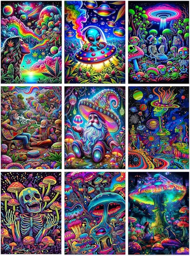 Miniatura 16 de EIBEILI Kits de Arte de Diamantes para Adultos - Paquete de 3 Hippie Hippy Alienígena, Arcoíris Estrellado, Kits de Pintura de Diamantes de Gnomo