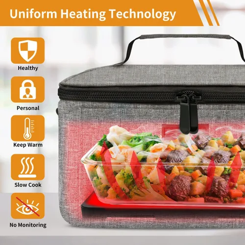 Miniatura 7 de Horno portátil Calentador de alimentos portátil de 110 V Mini lonchera eléctrica con microondas portátil para cocinar y recalentar alimentos