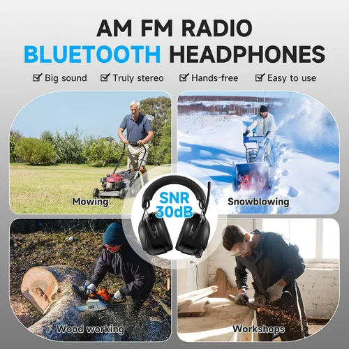 Miniatura 7 de Auriculares de protección auditiva con radio Bluetooth 5.4 AM/FM 2025 con pantalla digital retroiluminada/micrófono, tiempo de trabajo de 120 horas