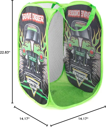 Miniatura 6 de Jay Franco Monster Jam Grave Digger Cesta Emergente - Cesta de Malla para Ropa Sucia/Bolsa con Asas Duraderas Monster Jam - Cavador de tumbas