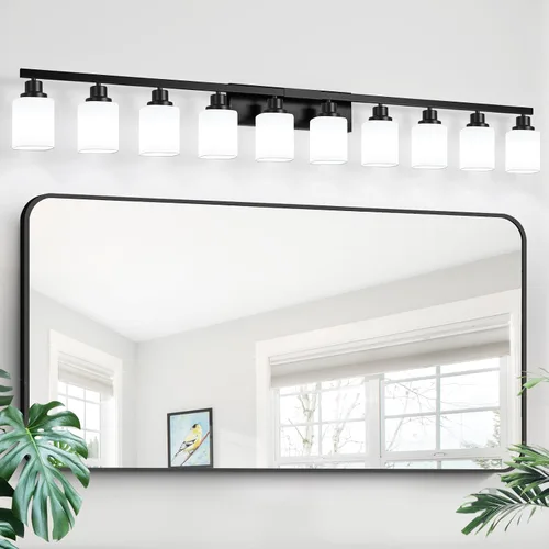 Miniatura 19 de Juego de 2 apliques de pared para baño, lámpara de tocador de baño negra, apliques de pared modernos para interiores con vidrio esmerilado cuadrado