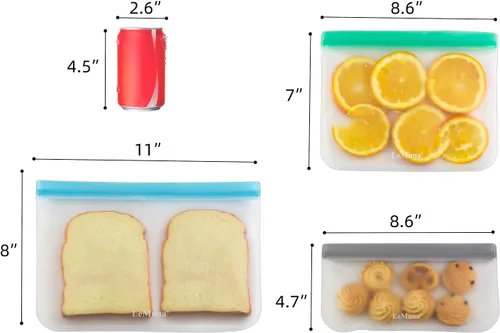 Miniatura 5 de Paquete de 12 bolsas reutilizables de almacenamiento de alimentos de varios tamaños, sin BPA y a prueba de fugas