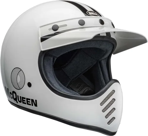 Bell Moto-3 - Casco unisex de motocicleta para adultos, Steve McQueen Any Given Sunday - Blanco brillante/negro/XL