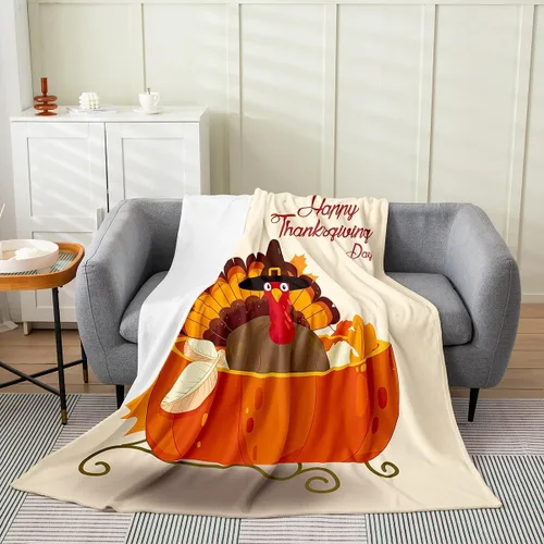 Miniatura 23 de Bonita manta de franela de vellón de pavo para cosecha, manta de Acción de Gracias para cama, sofá, decoración de otoño, decoración de otoño, manta