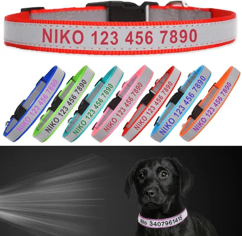 Miniatura 9 de Collar reflectante personalizado para perro, nombre y número de teléfono bordado personalizado para mascotas con hebilla de nailon ajustable en 5