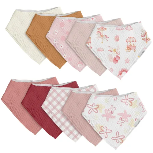 Miniatura 9 de Baberos tipo bandana para bebés para niños y niñas, baberos triangulares súper absorbentes para babear y dentición, 100% algodón suave para bebés