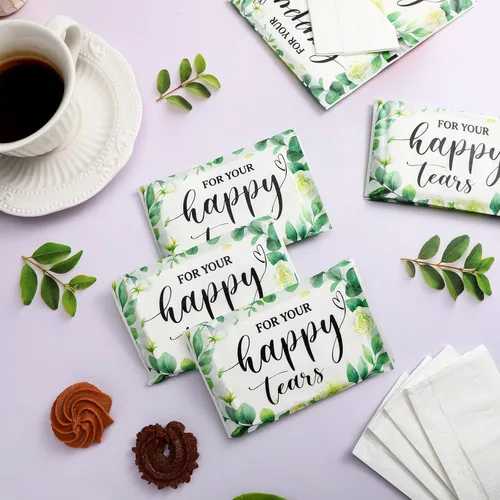 Miniatura 4 de Lincia Paquete de 100 pañuelos de papel de lágrimas felices para boda, 3 capas, pañuelos de boda para invitados, tamaño de viaje, papel facial a