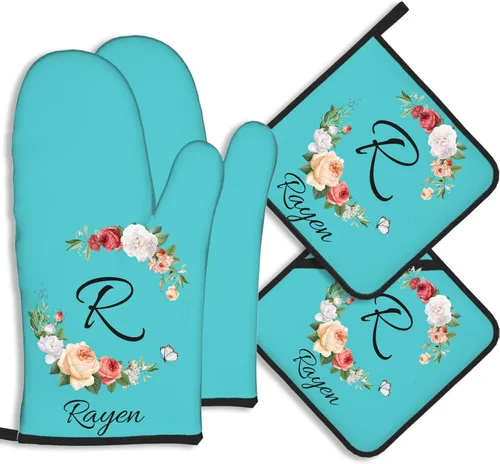 Miniatura 30 de Manoplas de horno personalizadas con soportes para ollas con nombre y foto personalizados, manoplas de horno resistentes al calor y al deslizamiento