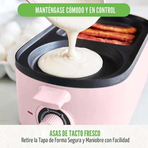 Miniatura 6 de Estación de preparación de desayuno 3 en 1 GreenLife, planchas duales antiadherentes de cerámica saludables para huevos, carne, salchichas, tocino