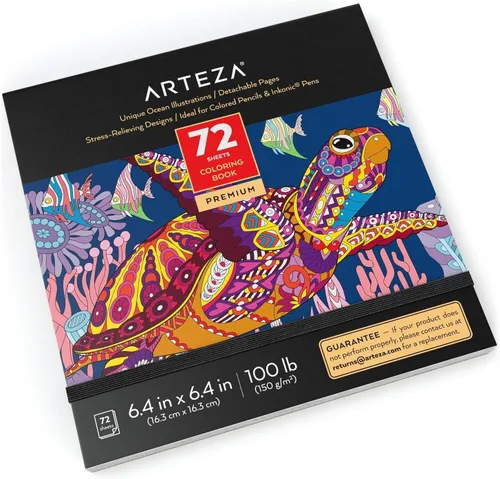 Miniatura 8 de Arteza Libro para colorear para adultos, 6.4 x 6.4 pulgadas, diseños de animales, 72 hojas, papel de 100 libras, páginas desprendibles, contornos
