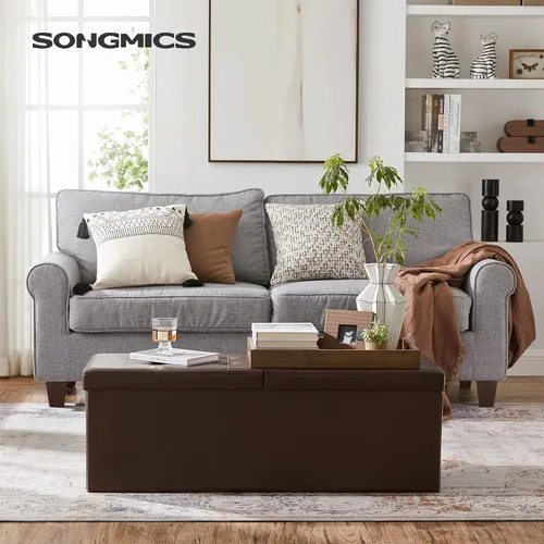 Miniatura 2 de SONGMICS Colección MAZIE - Banco otomano de almacenamiento de 43 pulgadas con tapa abatible, baúl de almacenamiento con soporte de marco de hierro